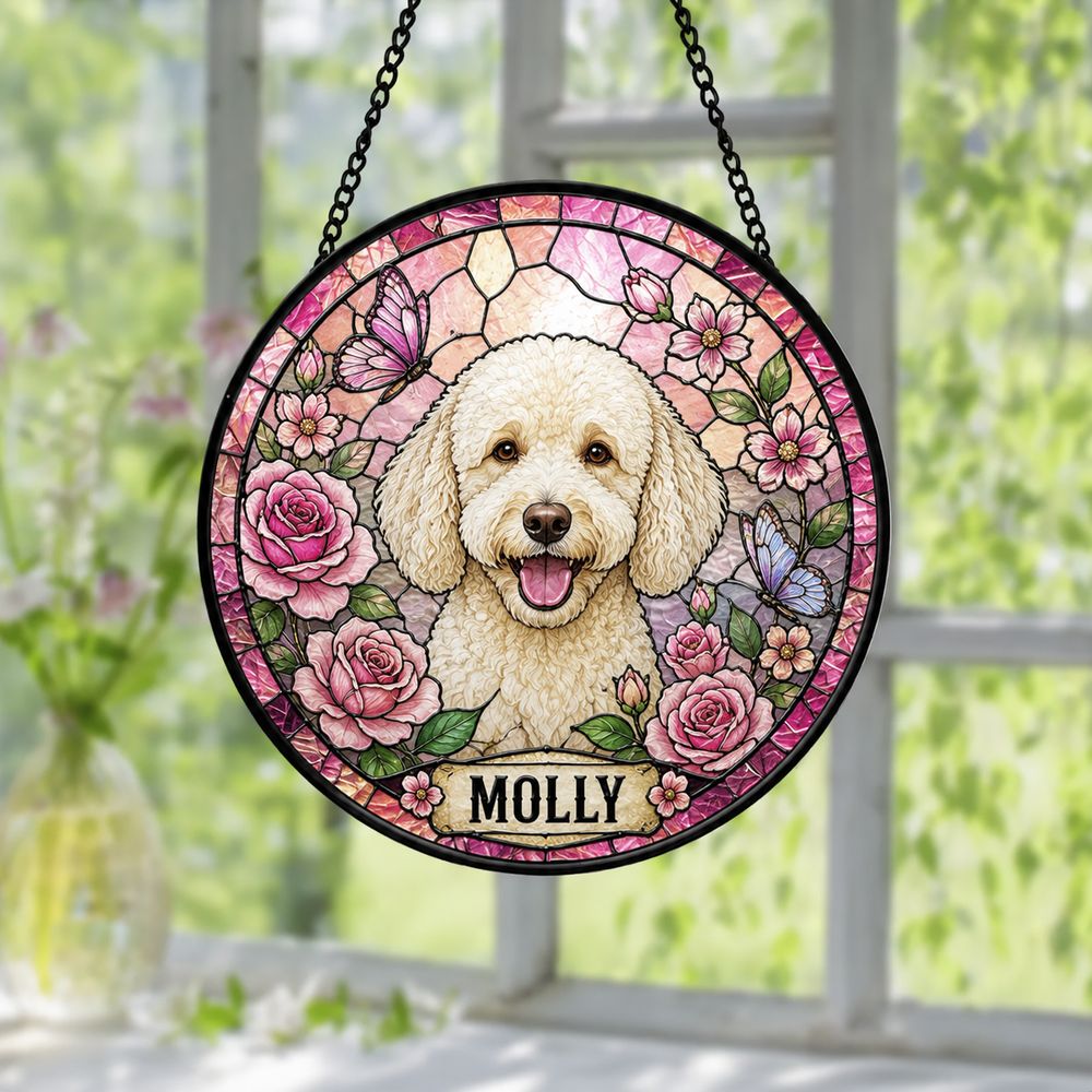 Personalized Pet Memorial Stained Glass Suncatcher, Custom Pet Photo Gift, Dog Cat Remembrance Keepsake, Rainbow Bridge Window Decor - Style 8