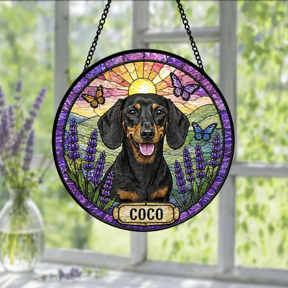 Personalized Pet Memorial Stained Glass Suncatcher, Custom Pet Photo Gift, Dog Cat Remembrance Keepsake, Rainbow Bridge Window Decor - Style 9