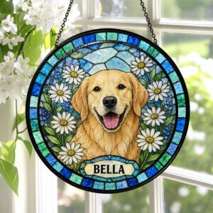 Personalized Pet Portrait Stained Glass Suncatcher, Custom Dog Portrait From Photo, Dog Portrait Art Suncatcher, Stained Glass Dog Memorial - Style 1