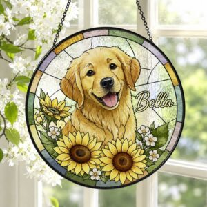 Personalized Pet Portrait Stained Glass Suncatcher, Custom Dog Portrait From Photo, Dog Portrait Art Suncatcher, Stained Glass Dog Memorial - Style 1