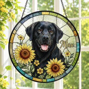 Personalized Pet Portrait Stained Glass Suncatcher, Custom Dog Portrait From Photo, Dog Portrait Art Suncatcher, Stained Glass Dog Memorial - Style 2