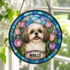 Personalized Pet Portrait Stained Glass Suncatcher, Custom Dog Portrait From Photo, Dog Portrait Art Suncatcher, Stained Glass Dog Memorial - Style 9