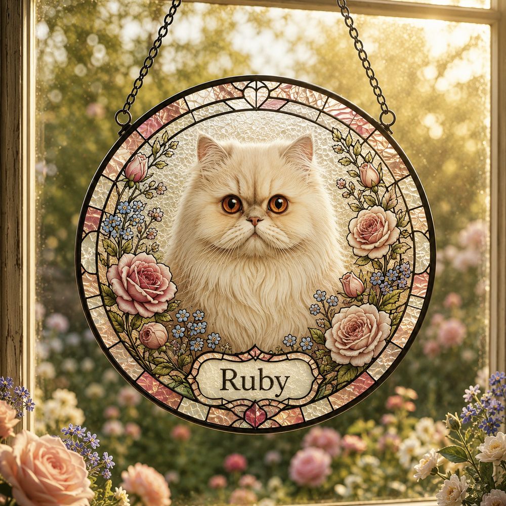 Personalized Pet Portrait Suncatcher, Custom Cat Stained Glass From Photo, Pet Memorial Gift, Cat Lover Gift - Style 8