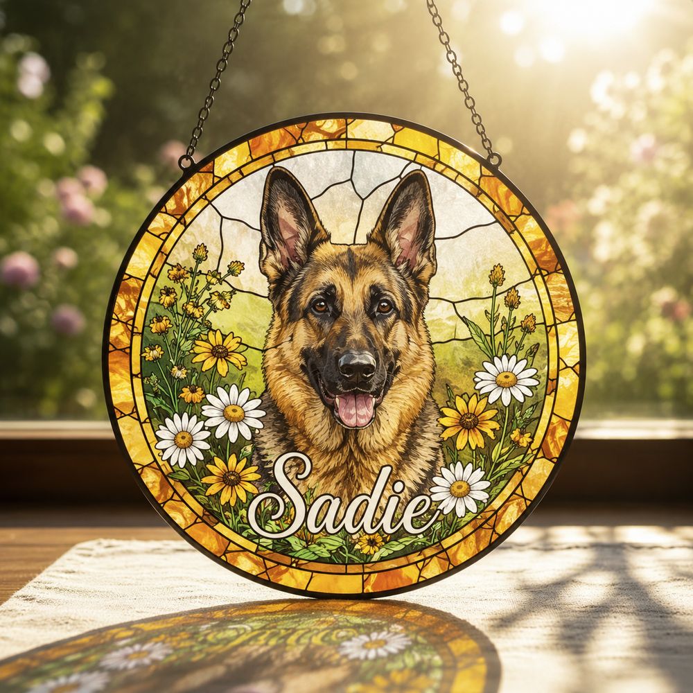 Personalized Stained Glass Pet Portrait Suncatcher, Custom Dog Memorial, Dog Loss Keepsake, Pet Loss Gift - Style 10