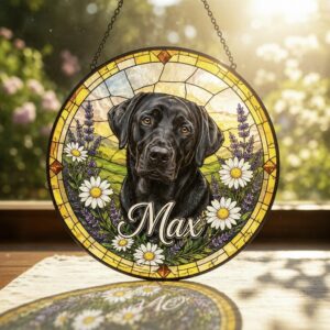Personalized Stained Glass Pet Portrait Suncatcher, Custom Dog Memorial, Dog Loss Keepsake, Pet Loss Gift - Style 2