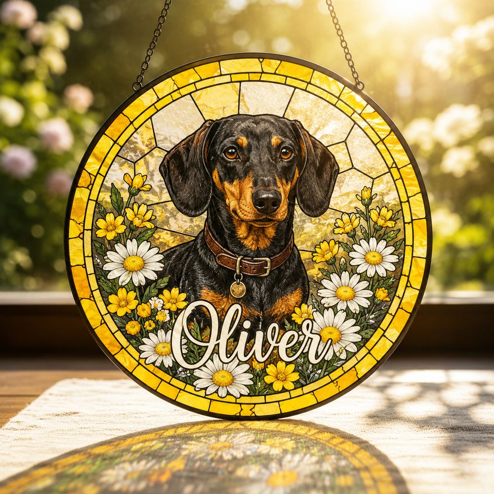 Personalized Stained Glass Pet Portrait Suncatcher, Custom Dog Memorial, Dog Loss Keepsake, Pet Loss Gift - Style 9