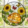 Sleeping Cat Stained Glass Suncatcher, Orange Tabby Window Hanging, Cat Lover Decor, Pet Memorial Gift, Gift For Mom - Style 1
