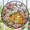 Sleeping Cat Stained Glass Suncatcher, Orange Tabby Window Hanging, Cat Lover Decor, Pet Memorial Gift, Gift For Mom - Style 10