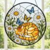 Sleeping Cat Stained Glass Suncatcher, Orange Tabby Window Hanging, Cat Lover Decor, Pet Memorial Gift, Gift For Mom - Style 2