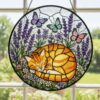 Sleeping Cat Stained Glass Suncatcher, Orange Tabby Window Hanging, Cat Lover Decor, Pet Memorial Gift, Gift For Mom - Style 4
