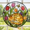 Sleeping Cat Stained Glass Suncatcher, Orange Tabby Window Hanging, Cat Lover Decor, Pet Memorial Gift, Gift For Mom - Style 8