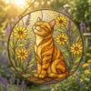 Stained Glass Cat Sunflower Suncatcher, Floral Cat Window Hanging Decor, Nature Lover Home Accent - Style 1