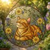 Stained Glass Cat Sunflower Suncatcher, Floral Cat Window Hanging Decor, Nature Lover Home Accent - Style 10