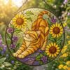 Stained Glass Cat Sunflower Suncatcher, Floral Cat Window Hanging Decor, Nature Lover Home Accent - Style 3