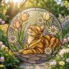 Stained Glass Cat Sunflower Suncatcher, Floral Cat Window Hanging Decor, Nature Lover Home Accent - Style 5