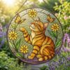 Stained Glass Cat Sunflower Suncatcher, Floral Cat Window Hanging Decor, Nature Lover Home Accent - Style 6
