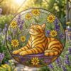 Stained Glass Cat Sunflower Suncatcher, Floral Cat Window Hanging Decor, Nature Lover Home Accent - Style 9
