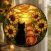 Sunflower Cat Window Hanging, Cat Portrait Stained Glass Suncatcher Home Decor, Sunflower Cat Suncatcher Gift For Cat Lovers, Pet Keepsake - Style 1