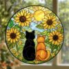 Sunflower Cat Window Hanging, Cat Portrait Stained Glass Suncatcher Home Decor, Sunflower Cat Suncatcher Gift For Cat Lovers, Pet Keepsake - Style 10