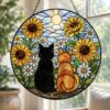 Sunflower Cat Window Hanging, Cat Portrait Stained Glass Suncatcher Home Decor, Sunflower Cat Suncatcher Gift For Cat Lovers, Pet Keepsake - Style 2