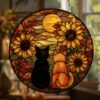 Sunflower Cat Window Hanging, Cat Portrait Stained Glass Suncatcher Home Decor, Sunflower Cat Suncatcher Gift For Cat Lovers, Pet Keepsake - Style 4