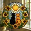 Sunflower Cat Window Hanging, Cat Portrait Stained Glass Suncatcher Home Decor, Sunflower Cat Suncatcher Gift For Cat Lovers, Pet Keepsake - Style 5