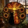 Sunflower Cat Window Hanging, Cat Portrait Stained Glass Suncatcher Home Decor, Sunflower Cat Suncatcher Gift For Cat Lovers, Pet Keepsake - Style 9