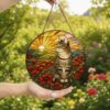 Tabby Cat Suncatcher, Poppies Stained Glass, Cat Window Hanging Decor, Gift For Mom Grandma, Birthday Gift, Cat Lover Gift - Style 1
