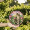 Tabby Cat Suncatcher, Poppies Stained Glass, Cat Window Hanging Decor, Gift For Mom Grandma, Birthday Gift, Cat Lover Gift - Style 4