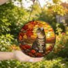 Tabby Cat Suncatcher, Poppies Stained Glass, Cat Window Hanging Decor, Gift For Mom Grandma, Birthday Gift, Cat Lover Gift - Style 6
