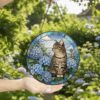 Tabby Cat Suncatcher, Poppies Stained Glass, Cat Window Hanging Decor, Gift For Mom Grandma, Birthday Gift, Cat Lover Gift - Style 8