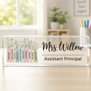 Assistant Principal Desk Name Plaque, Personalized Desk Name Plate For Teacher, Back To School Teacher Gift, Custom Name Teacher Acrylic Block - Style 1
