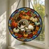 Autumn Cat Pumpkin Stained Glass Suncatcher, Pumpkin Fall Window Hanging Decor, Cozy Sleeping Cat Scarf Suncatcher, Halloween Harvest Gift - Style 6