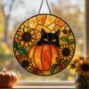Black Cat And Pumpkin Stained Glass Suncatcher, Halloween Window Decor, Halloween Ornament Suncatcher,Halloween Gift,Stained Suncatcher - Style 4