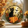Black Cat And Pumpkin Stained Glass Suncatcher, Halloween Window Decor, Halloween Ornament Suncatcher,Halloween Gift,Stained Suncatcher - Style 6