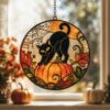 Black Cat And Pumpkin Stained Glass Suncatcher, Halloween Window Decor, Halloween Ornament Suncatcher,Halloween Gift,Stained Suncatcher - Style 8