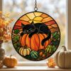 Black Cat And Pumpkin Stained Glass Suncatcher, Halloween Window Decor, Halloween Ornament Suncatcher,Halloween Gift,Stained Suncatcher - Style 9