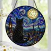Black Cat Stained Glass Suncatcher, Starry Night Cat Window Hanging, Moon Cat Art Decor, Gift For Cat Lovers, Gothic Home Decor - Style 1