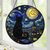 Black Cat Stained Glass Suncatcher, Starry Night Cat Window Hanging, Moon Cat Art Decor, Gift For Cat Lovers, Gothic Home Decor - Style 10
