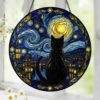 Black Cat Stained Glass Suncatcher, Starry Night Cat Window Hanging, Moon Cat Art Decor, Gift For Cat Lovers, Gothic Home Decor - Style 3