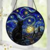 Black Cat Stained Glass Suncatcher, Starry Night Cat Window Hanging, Moon Cat Art Decor, Gift For Cat Lovers, Gothic Home Decor - Style 4