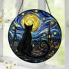 Black Cat Stained Glass Suncatcher, Starry Night Cat Window Hanging, Moon Cat Art Decor, Gift For Cat Lovers, Gothic Home Decor - Style 5