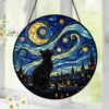 Black Cat Stained Glass Suncatcher, Starry Night Cat Window Hanging, Moon Cat Art Decor, Gift For Cat Lovers, Gothic Home Decor - Style 6