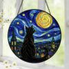 Black Cat Stained Glass Suncatcher, Starry Night Cat Window Hanging, Moon Cat Art Decor, Gift For Cat Lovers, Gothic Home Decor - Style 7