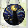 Black Cat Stained Glass Suncatcher, Starry Night Cat Window Hanging, Moon Cat Art Decor, Gift For Cat Lovers, Gothic Home Decor - Style 8