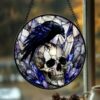 Black Raven Stained Glass Suncatcher Window Hangings, Halloween Black Raven And A Skeleton Door Hanger Suncatchers - Style 5