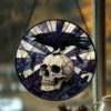 Black Raven Stained Glass Suncatcher Window Hangings, Halloween Black Raven And A Skeleton Door Hanger Suncatchers - Style 6