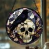 Black Raven Stained Glass Suncatcher Window Hangings, Halloween Black Raven And A Skeleton Door Hanger Suncatchers - Style 9