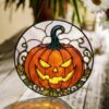 Cheerful Jack O Lantern Pumpkin Round Stained Glass Suncatcher Window Decor Halloween Gift For Spooky Season Lovers - Style 2