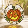 Cheerful Jack O Lantern Pumpkin Round Stained Glass Suncatcher Window Decor Halloween Gift For Spooky Season Lovers - Style 4